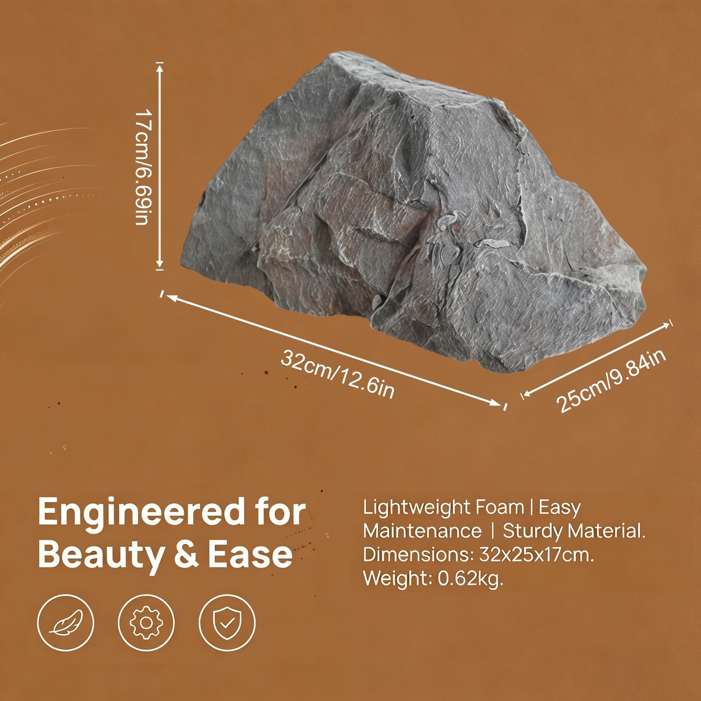 MYCENSE Artificial Rock Natural Texture PU Realistic Sandstone Landscape for Decor Community Courtyard Supermarkets Parks Offices, Style A 32x25x17cm Gray