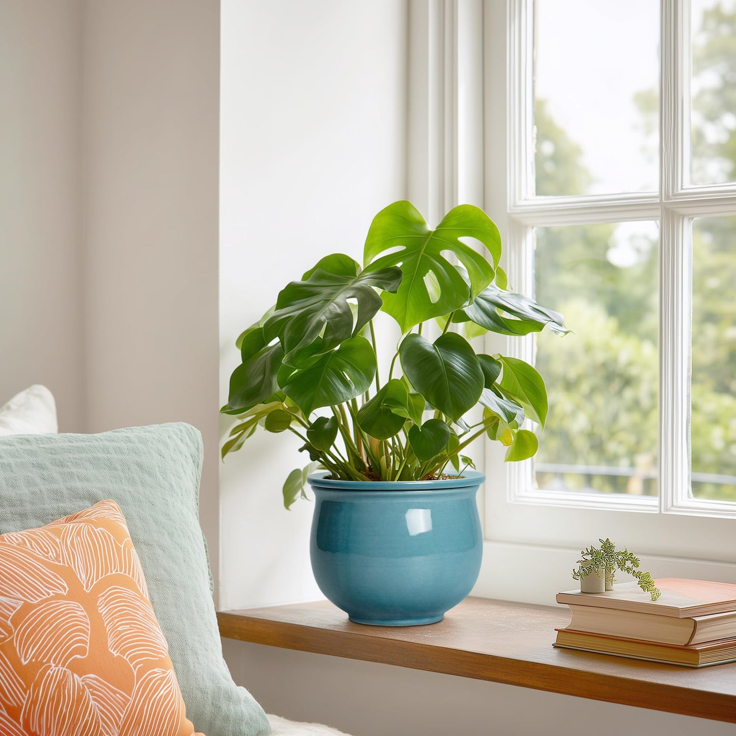 Teagas African Violet Pots 6 Inch, Ceramic Self Watering Pot with Absorbent Inner Planter, African Plant Pots for Indoor Plants, Round Flower Pot, Bedroom Decor, Gifts for Plant Lover, Glaze Blue