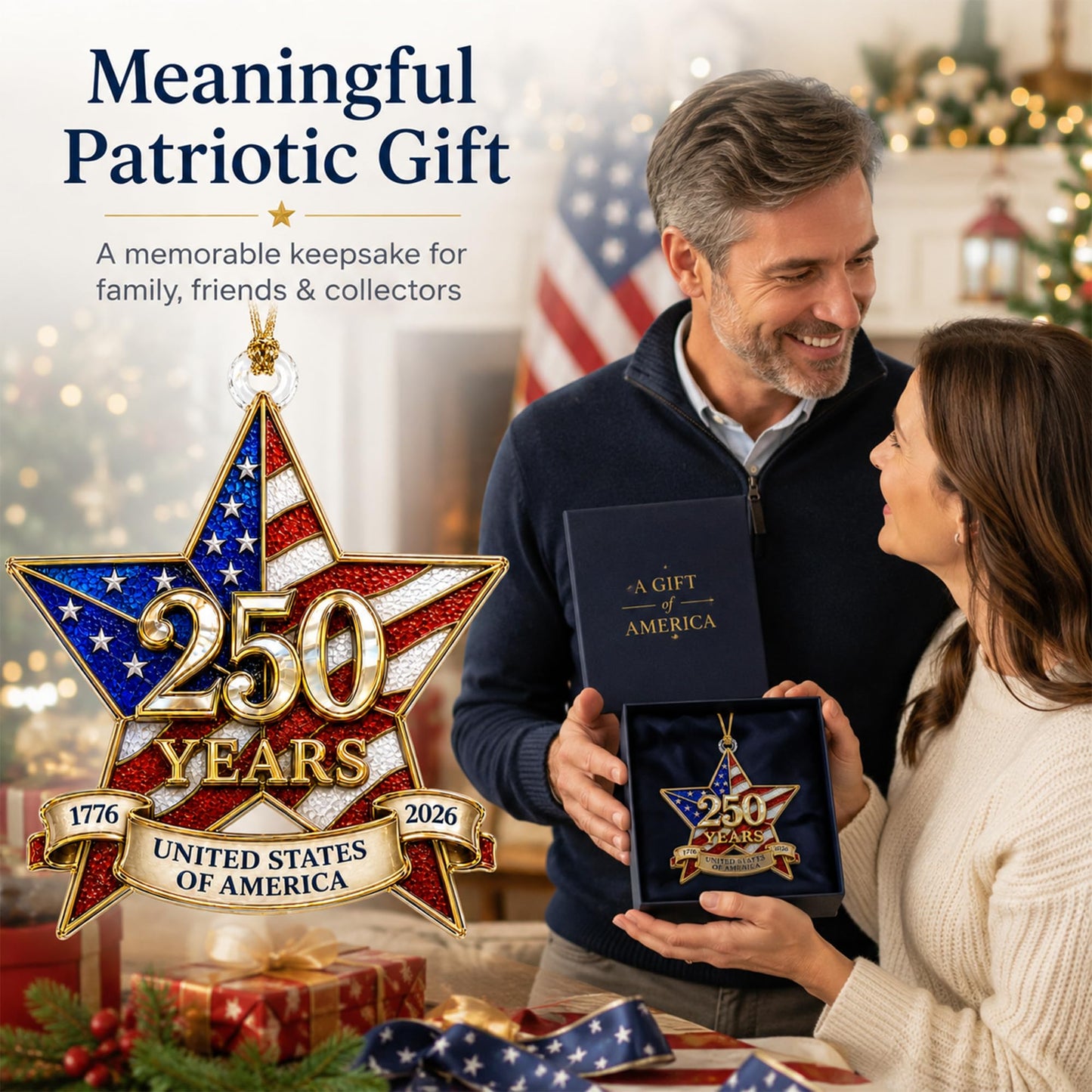 250th Anniversary USA Ornament 1776-2026, Patriotic Acrylic Star Ornament, Double Sided USA 250th Anniversary Merchandise, Patriotic Decoration for 4th of July, Independence Day