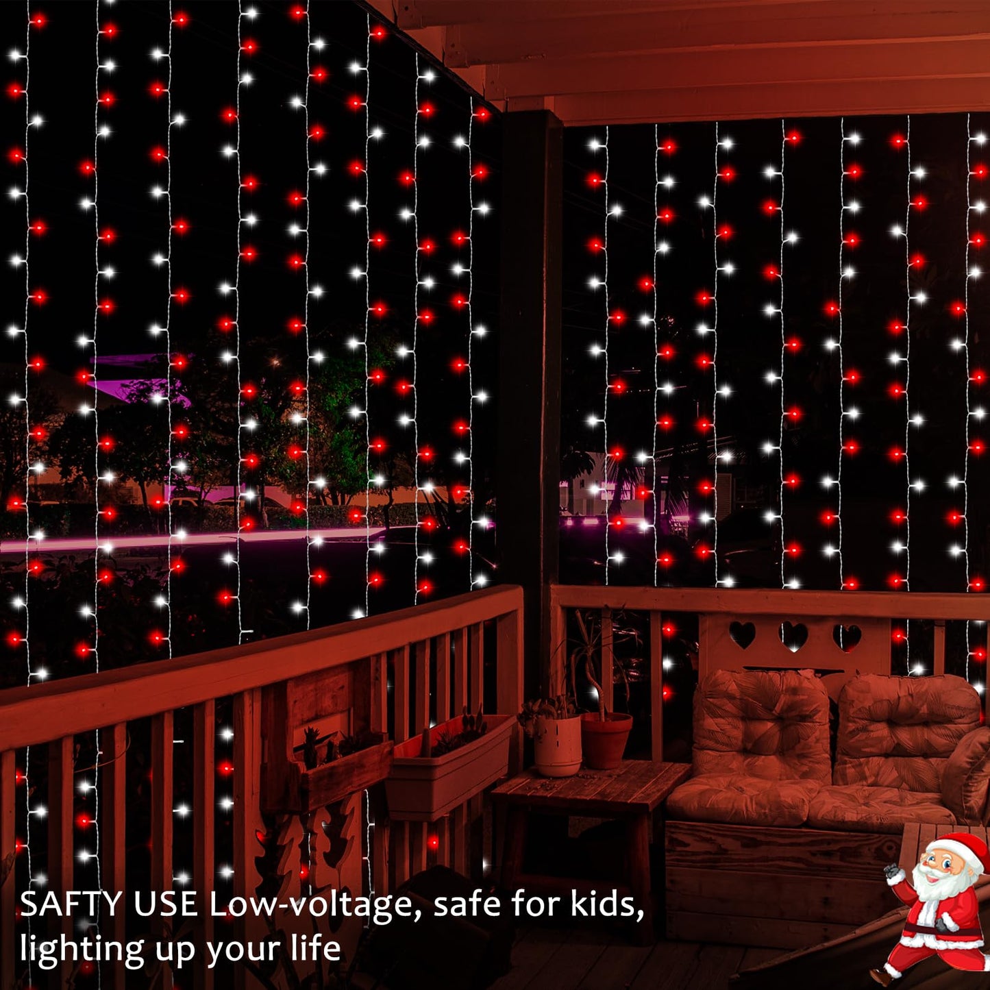 DealBeta Battery Operated Curtain Lights Christmas Red White with Remote 9.8×9.8ft
