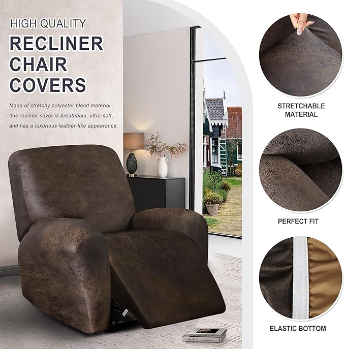 ANARACHON Leather Look Recliner Chair Covers, 4-Pieces Stretch Recliner Cover