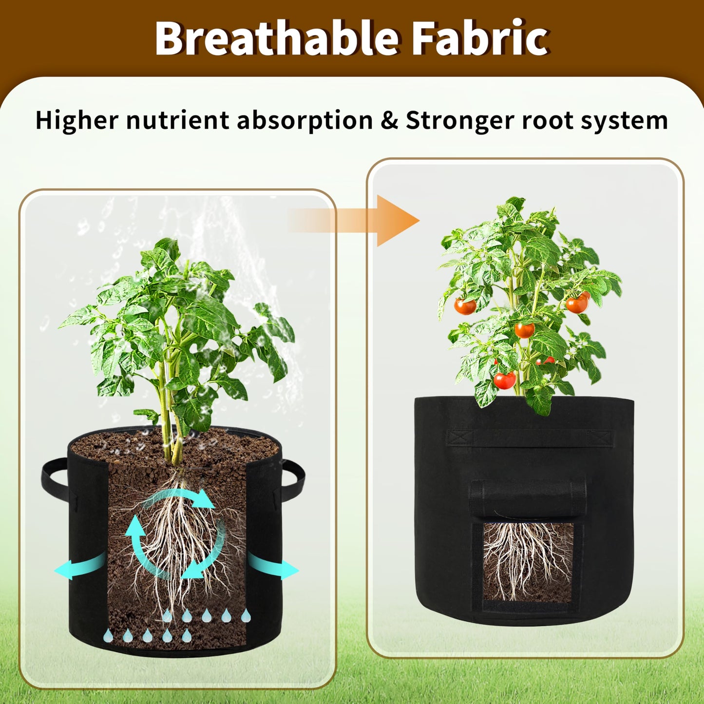 SORANGEUN 30 Gallon Potato Grow Bags 2-Pack with Dual Harvest Windows & Reinforced Handles, Non-Woven Fabric Planter for Potatoes, Tomatoes, Vegetables