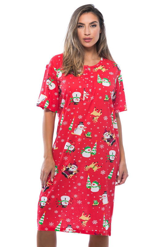 Just Love 4360-10003-XL Short Sleeve Nightgown Sleep Dress for Women Sleepwear, Red - Holiday Friends, X-Large