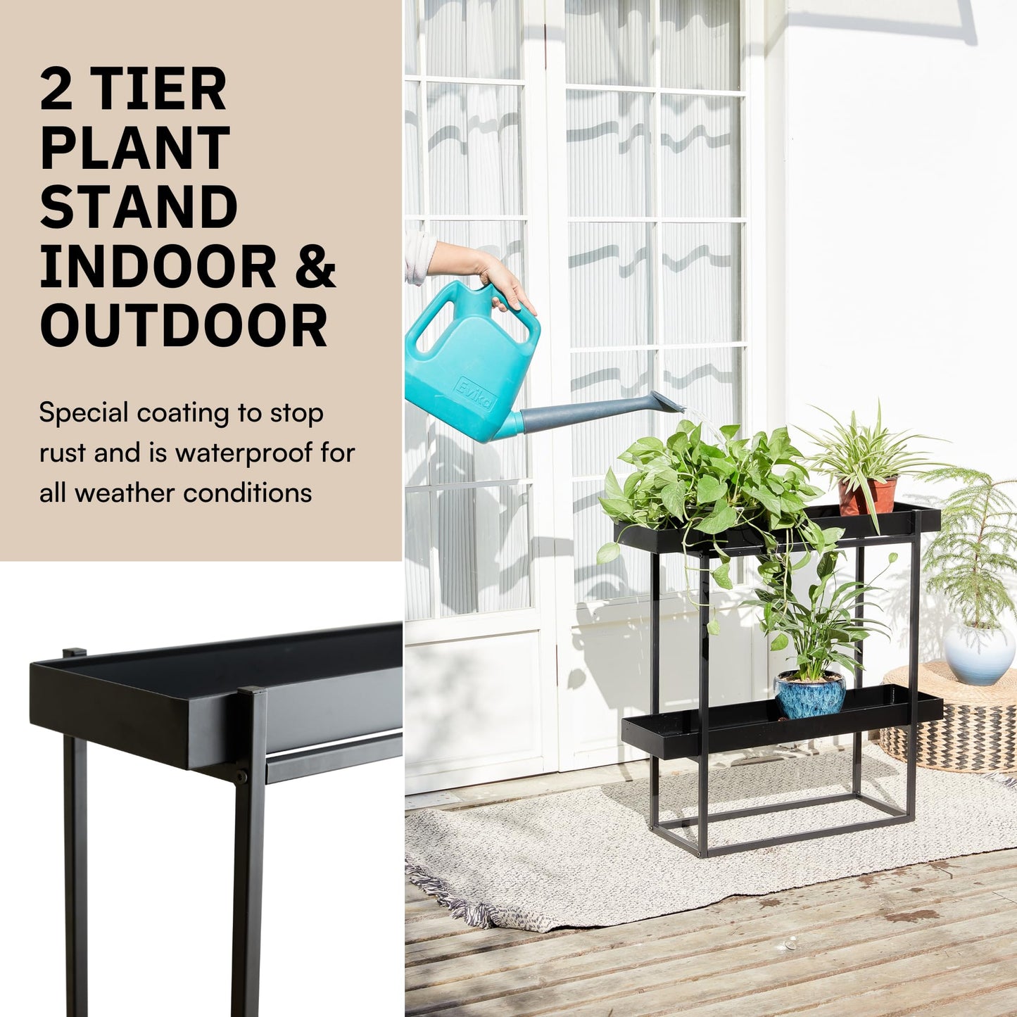 Levende Plante 2 Tier Plant Stand Indoor Outdoor - 29 x 9 x 28 Inches Plant Shelf for Home and Office Decor - Narrow Plant Stand for Lawn, Patio, Balcony and Living Room - Heavy Duty Iron - Black