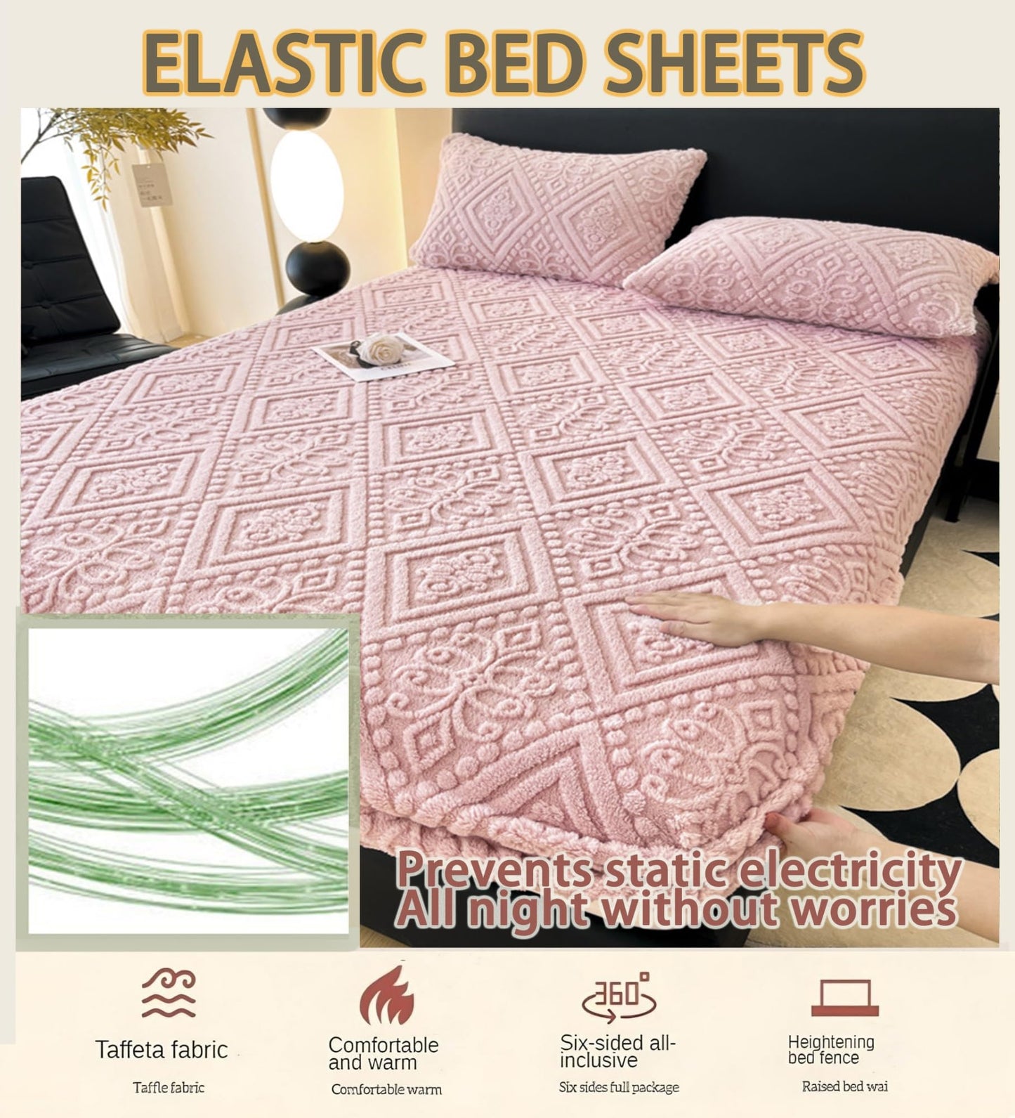 Elastic Bed Sheets Bohemian Taffeta Velvet Full Fitted Sheet, Ultra Soft Mattress Protector Fluffy Plush Bedding(Bright Green,Twin)