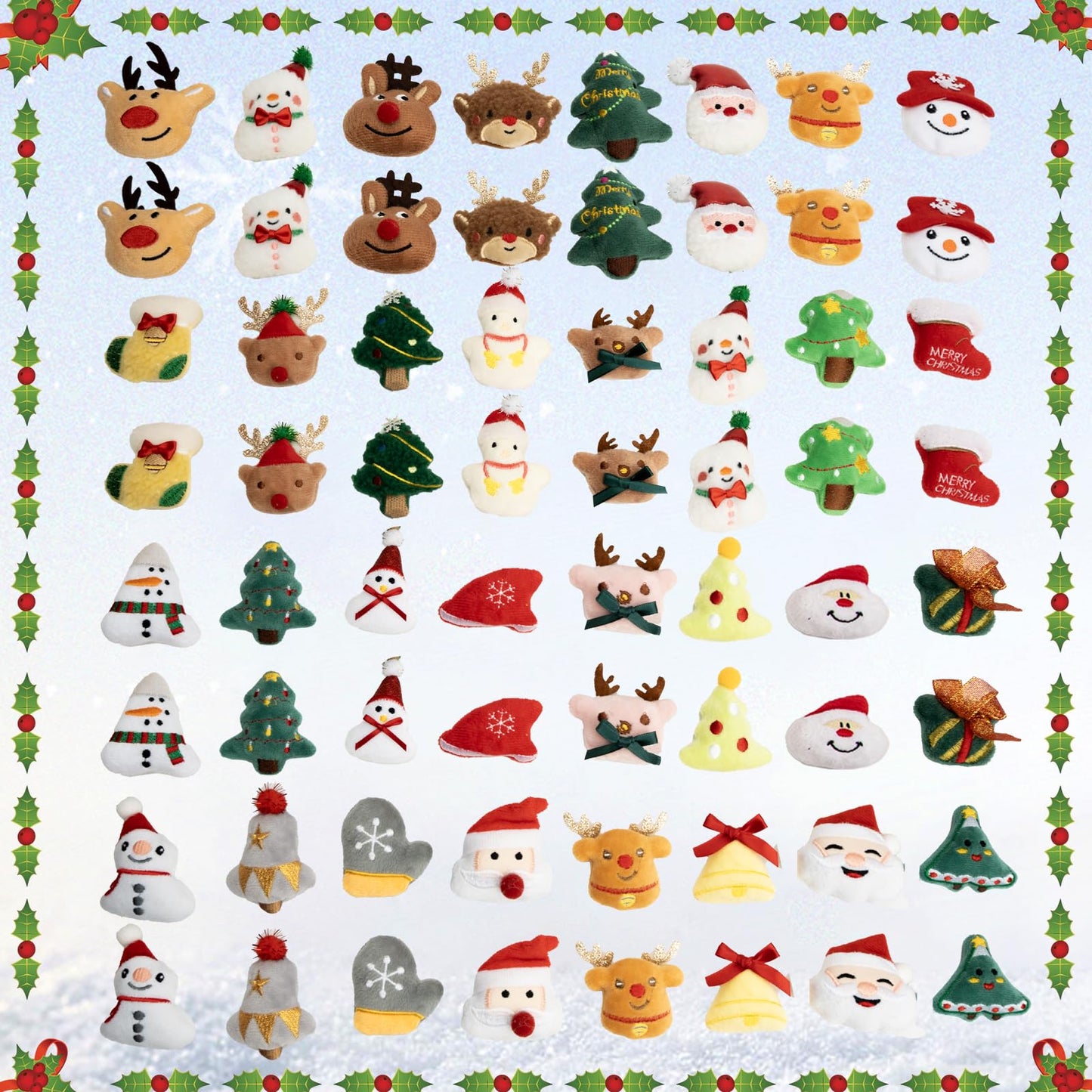 Hsodnr 60 Pack Christmas mini Plush Toy，Mini Set Plush Christmas Ornaments， Angel Santa Claus Snowman Reindeer Mini Christmas Tree Ornaments，Gifts for Children