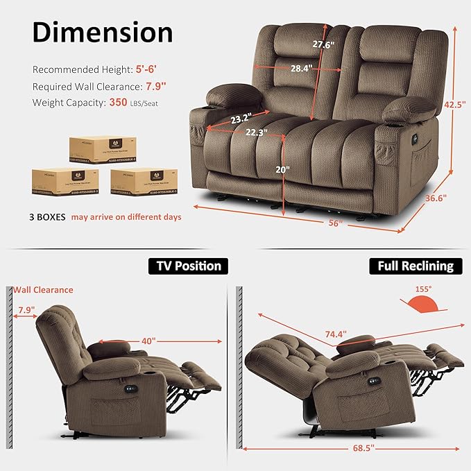 MCombo 55.9" Zero Gravity Power Loveseat Recliner