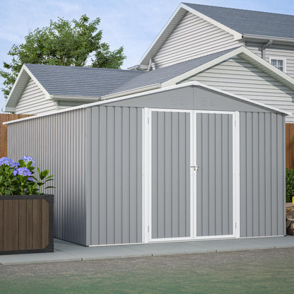 YOPTO 10x12 FT Outdoor Storage Shed with Floor Frame Kit,Metal Shed W/Double Lockable Doors,Garden Tool Storage House W/ 4 Air Vents & Sloped Roof,for Backyard,Patio,Lawn,Gray