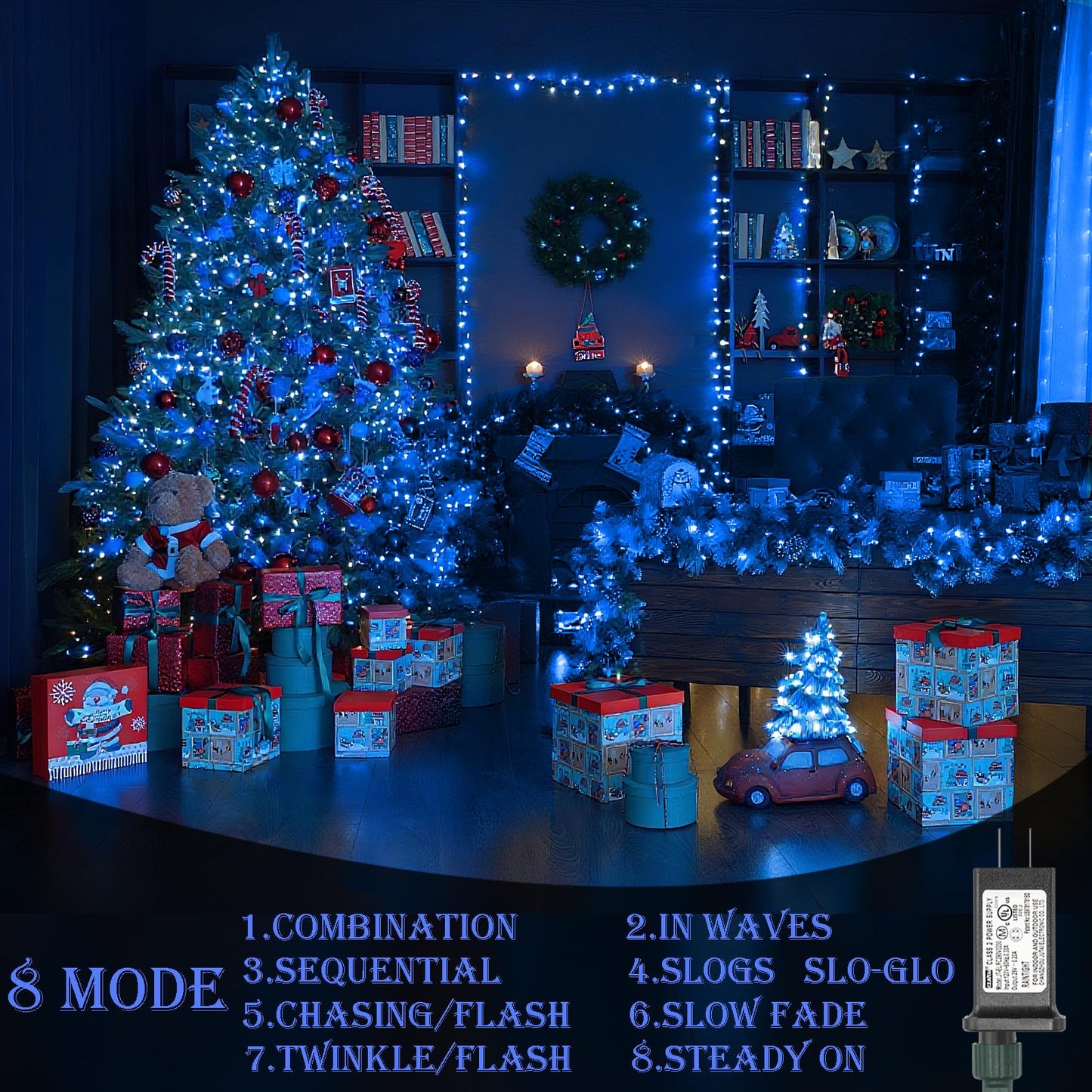 Decute Christmas String Lights Waterproof 300LED 105FT UL Certified with End-to-End Plug 8 Modes, Outdoor Indoor Starry Fairy Lights for Christmas Tree Patio Garden Wedding Party Decor Blue