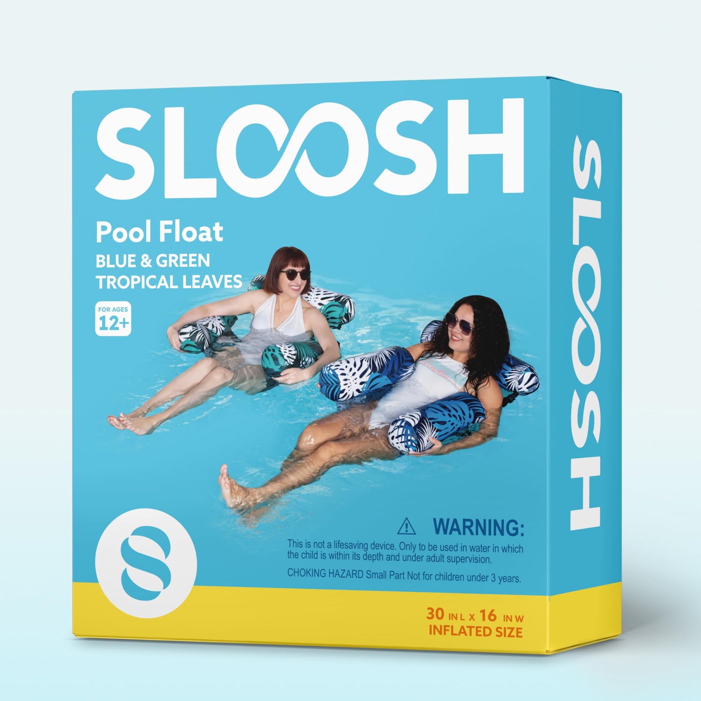 SLOOSH Inflatable Pool Floats Adult, 2 Packs Floating Lounge Chairs, Blow up Pool Inflatables for Adult, Inflatable Chair for Party Summer Water Beach Lake Fun, Tropical Leaves-Green,Blue