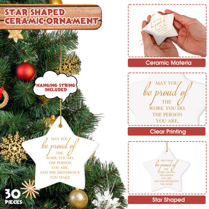 Sieral 30 Pieces Christmas Appreciation Gift for Employee Women Star Shaped Ornaments Thanksgiving Ceramics Hanging Plaque Keepsake Christmas Tree Ornaments for Customer Service Vet Tech Week Nurse