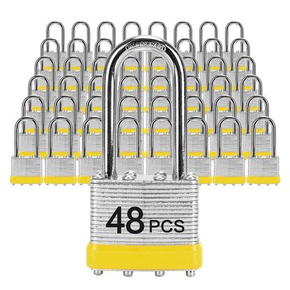 Padlocks with Same Key, LQYN 48 Pcs Laminated Keyed Padlock (1-9/16", 40mm), Keyed Alike Locks, Long Shackle, for Storage Locker, Hasp Latch, Toolbox, Sheds