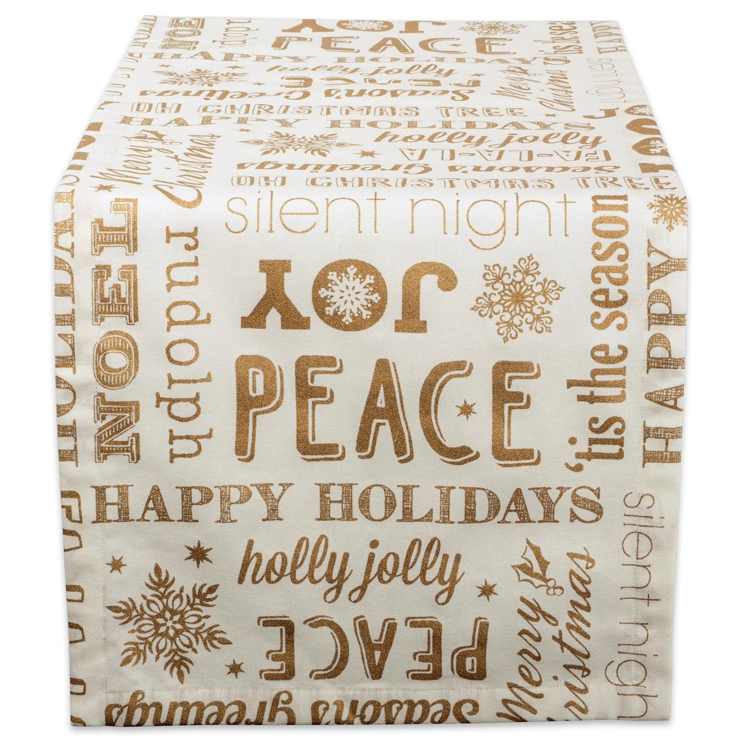 DII Holiday Dining Table Linen Metallic Fabric Kitchen Décor, Christmas Table Runner, 14x72, Gold Holiday Collage