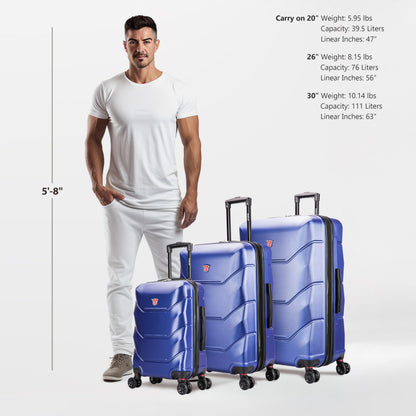 DUKAP ZONIX Luggage with Spinner Wheels | Durable Lightweight Hardshell Suitcase, Spacious Travel Sets with Handle and Trolley | (20/26/30) 3 Piece Luggage Set | Blue