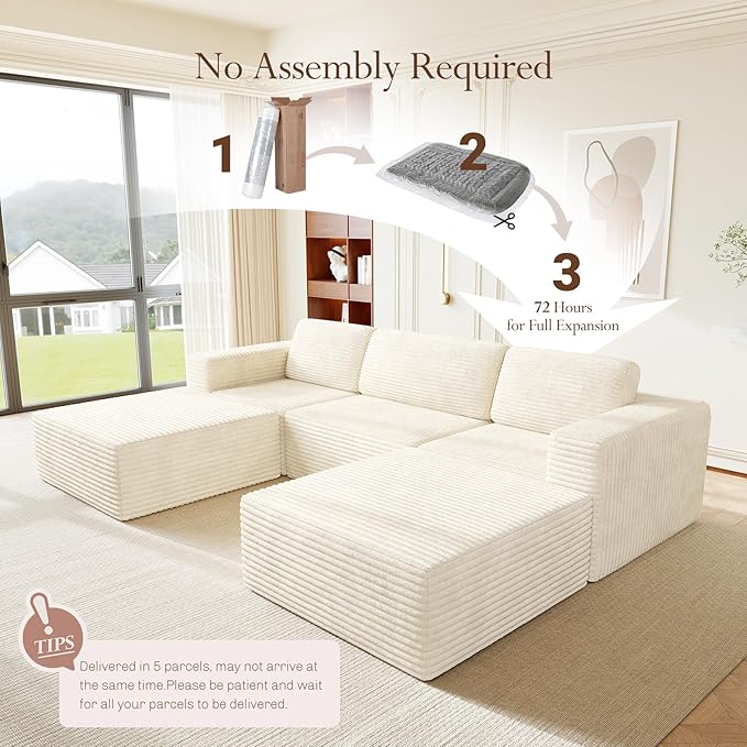 Vesgantti 119" Oversized U-Shaped Modular Sectional Sofa, Corduroy Cloud Couch