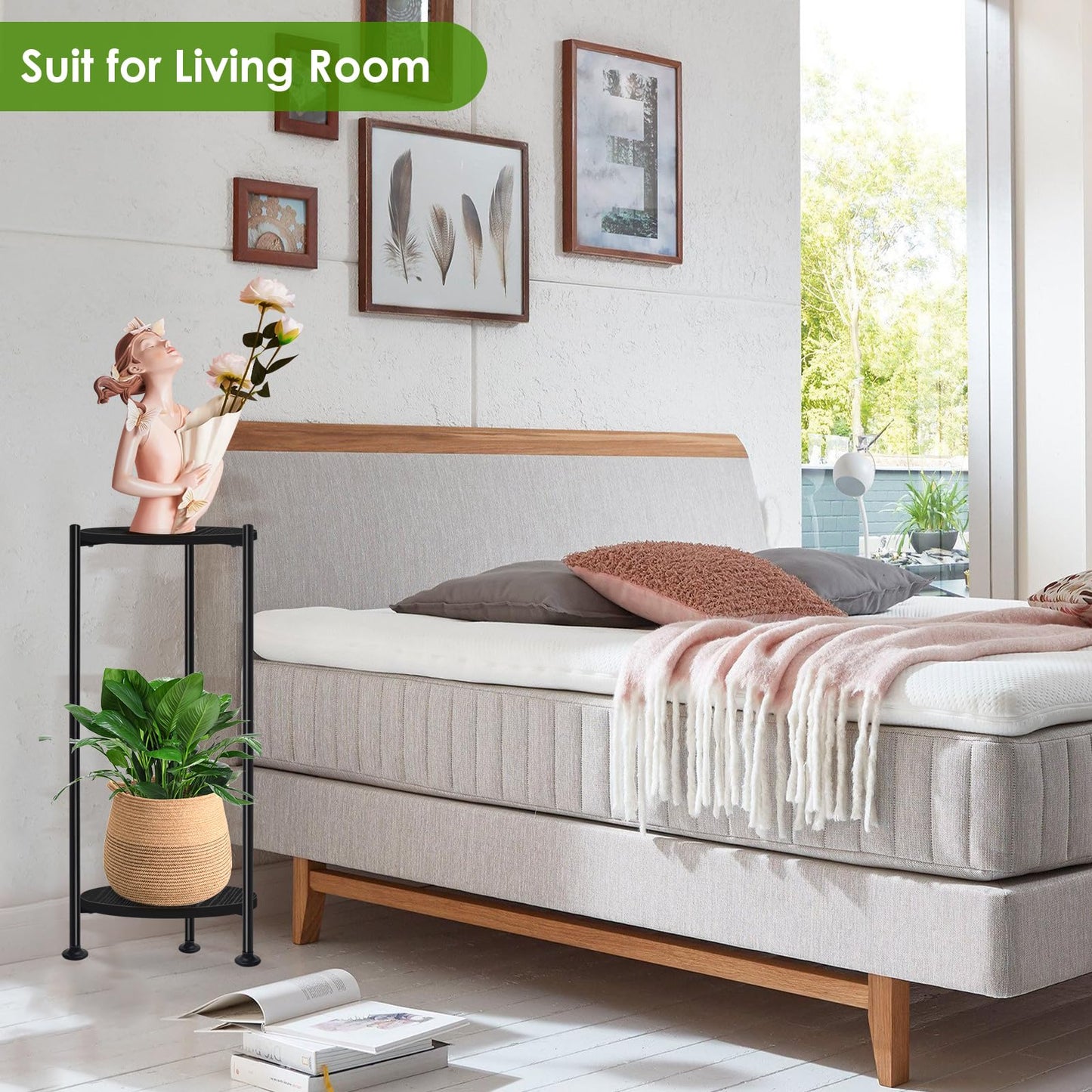 Lilybud--lily Plant Stand Indoor Outdoor, 30'' Tall Plant Stands for Indoor Plants, Heavy Duty Indoor Plant Shelf, 2 Tier Display Rack for Living Room, Balcony, Deck, Black