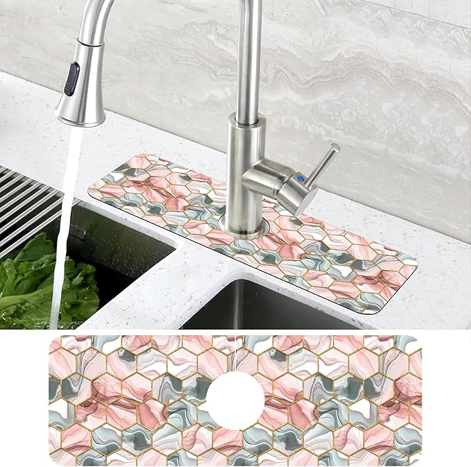 Abstract Gray and Red Hexagon Sink Faucet Absorbing Mat Sink Splash Guard