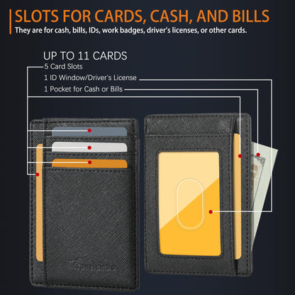 Travelambo Front Pocket Minimalist Leather Slim Wallet RFID Blocking Medium Size(Cross Black)