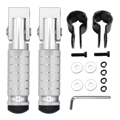 M8 Anti-Skid CNC Universal Motorcycle Foot Pegs Degree Foldable Footpegs Footrest,Upgrade Passenger Pedal For Mini Bike Dirt Pit Bike Electric Car Motorbike Honda Suzuki Yamaha Kawasaki (Silver)