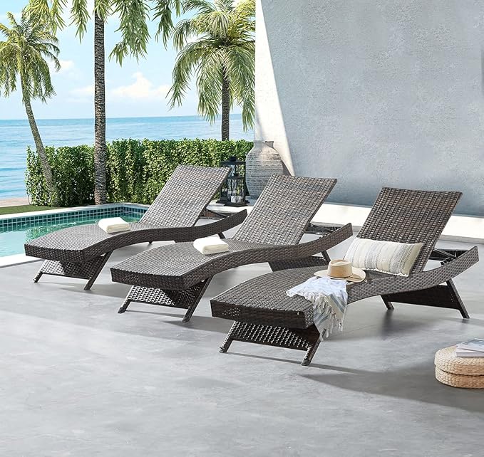 79'' Long Reclining Chaise Lounge Set, Outdoor Wicker Reclining Lounge Chair