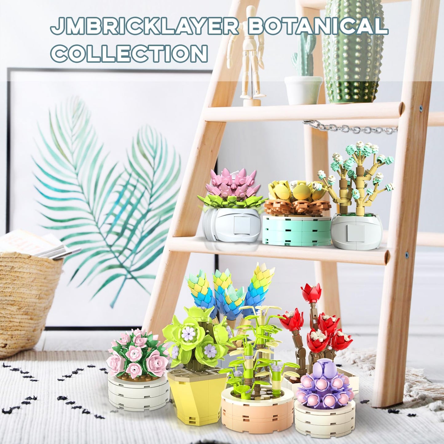 JMBricklayer Flowers Succulents Botanical Valentines Building Sets, Plants Office Home Decor Succulents Bonsai Building Toys, Creative Flowers Building Project for Adults, Gifts Ideas for Girls Women