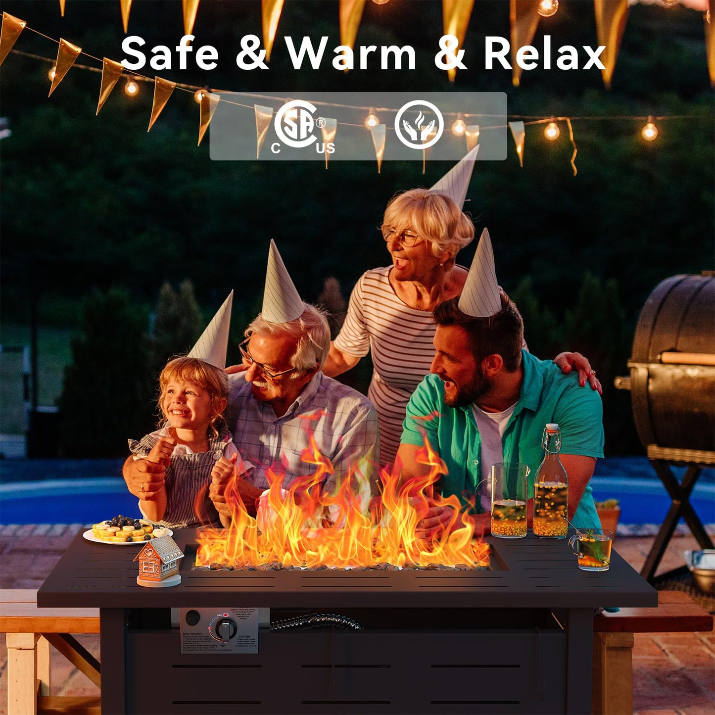 Aoxun 41 Inch Propane Fire Pit–50,000 BTU Gas Fire Pit Table with Removable Lid & Lava Rocks, Rectangle Firepit Table for Outside, Patio, Deck, Backyard, Black