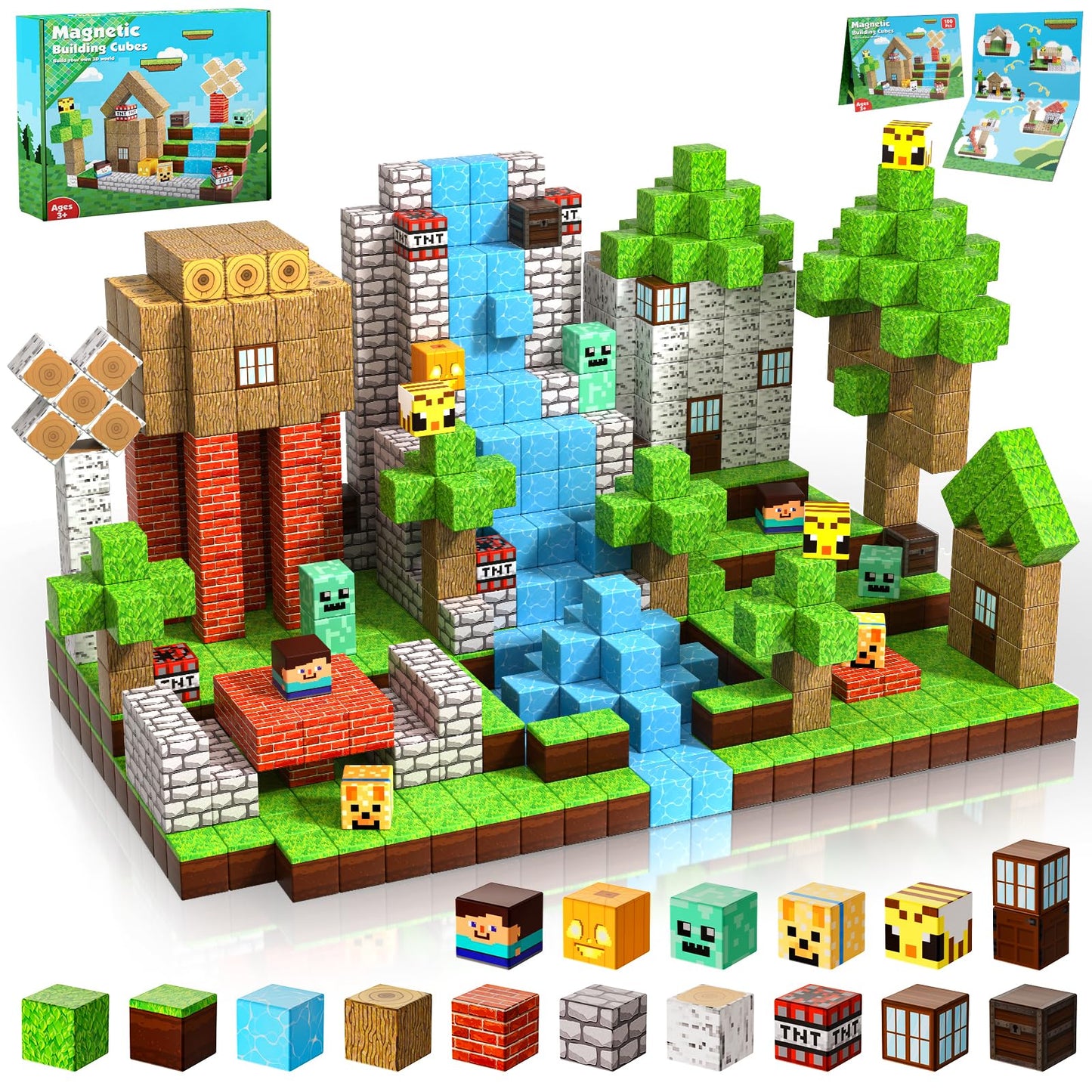 ToyUnited Magnetic Blocks-100PCS Magnetic Building Blocks Magnet Cube Toys Stacking, Build Forest World Set, STEM Montessori Sensory Toys for Kids Boys Girls Age 3 4 5 6 7 8 9 10 Easter Birthday Gifts