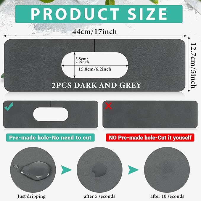 Tioncy 2 Pcs Faucet Mat Sink Splash Guard Oval-hole Oval Splash Pad
