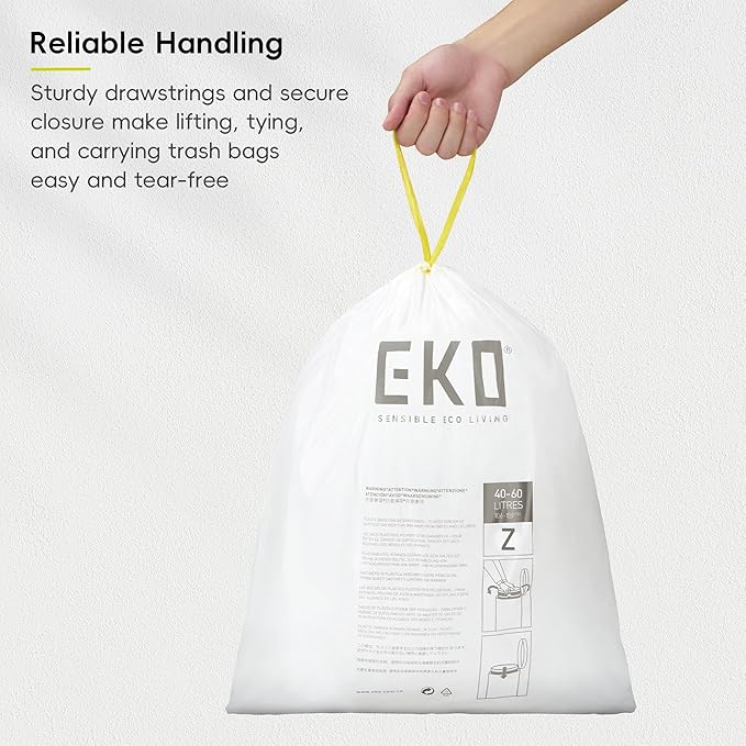 EKO 12.5 Gallon / 40-60 Liter, Extra-Strong Garbage Bags, Leak-Resistant