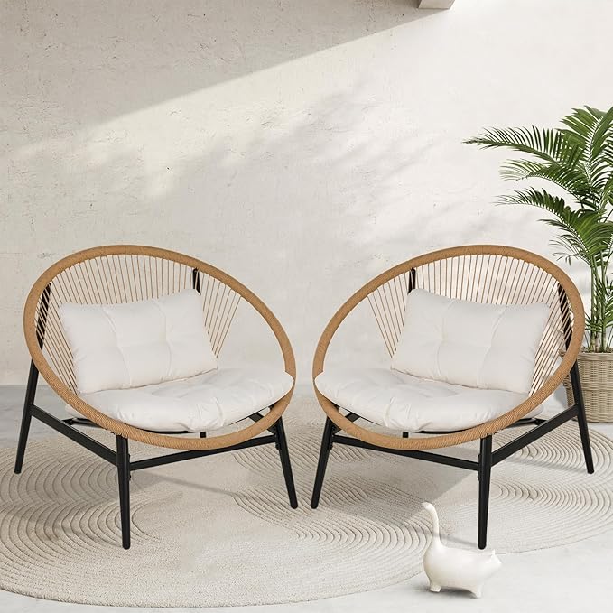 Grand patio Oversized Outdoor Chairs Set of 2, Wicker Patio Chairs
