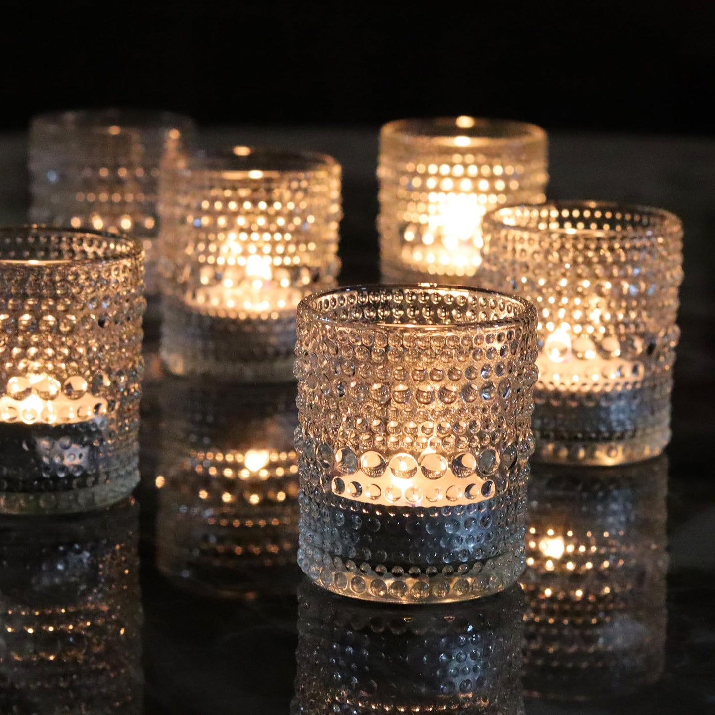Clear Votive Candle Holders Set 24 PCS Hobnail Glass Tealight Candle Holders for Spring Decor, Easter, Weddings, Birthday Table Centerpiece Decorations