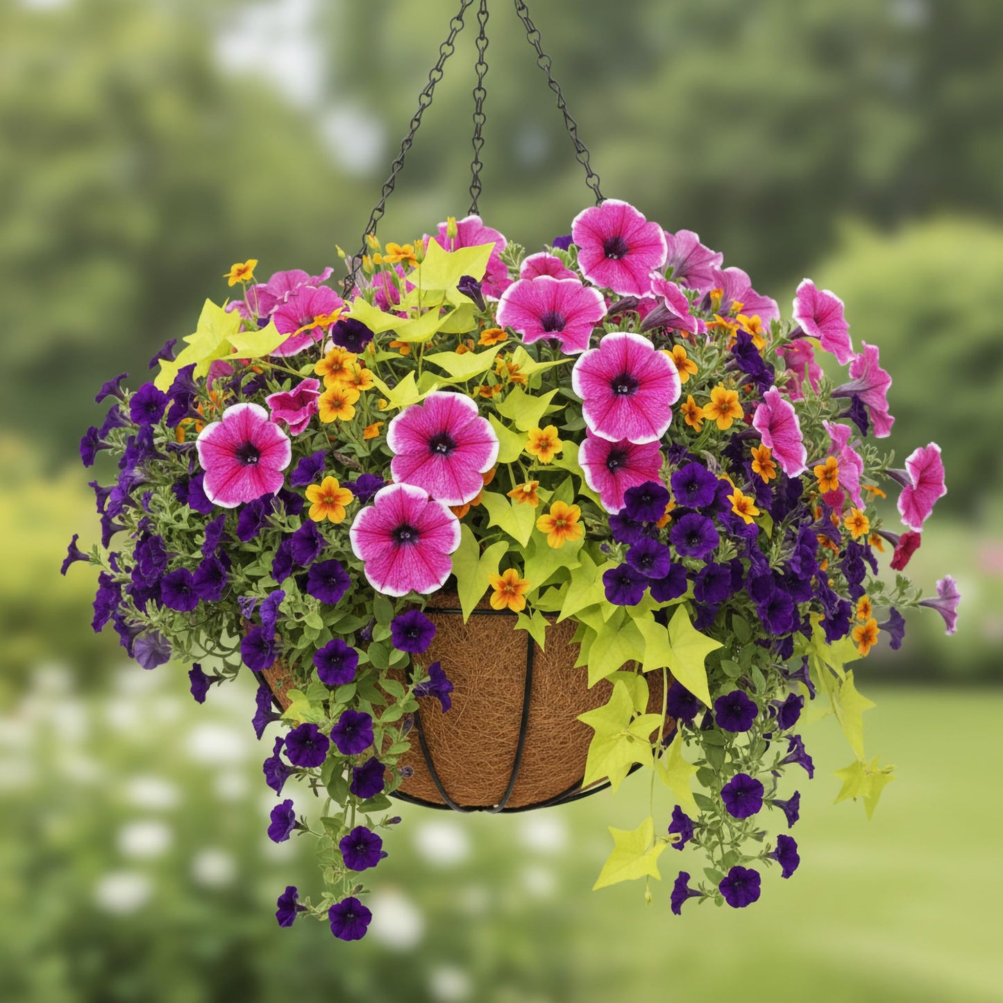 GYATSOCYG 2 Pack 12 Inch Brown Outdoor Metal Hanging Planter Basket Hanging Planters Flower Pot Round Modern Flower Holder Pot Garden Accessory（Watermelon Style）
