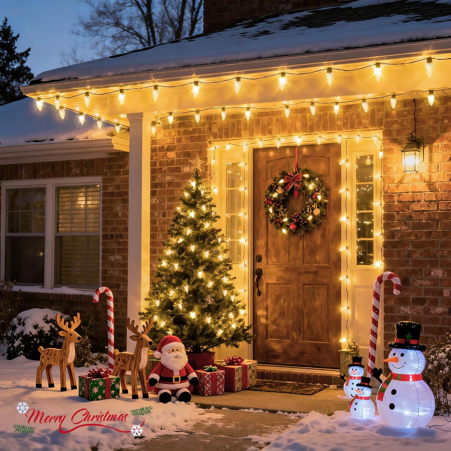 JMEXSUSS 100 LED C9 Christmas Lights Outdoor: 66 FT 8 Modes Plug in Connectable C9 Warm White Christmas Lights for Tree Roof Eaves Garden Decor