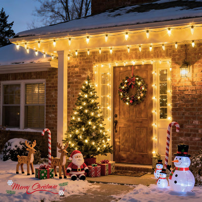 JMEXSUSS 100 LED C9 Christmas Lights Outdoor: 66 FT 8 Modes Plug in Connectable C9 Warm White Christmas Lights for Tree Roof Eaves Garden Decor