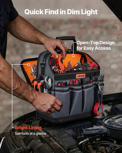 VEVOR Tool Bag, 13.2 Inch, 39-Pocket Open Top Tool Pouch, Portable Electrical Maintenance Toolbox Organizer Storage with Hard Plastic Base, Adjustable Shoulder Strap, for Professionals DIY & Jobsite