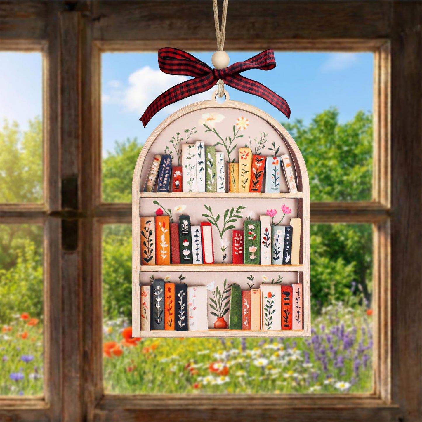 Bookshelf Ornament for Book Lovers 2026 – 2 Layer Wooden Book Ornament – Book Lover Gift for Women Readers – Bookshelf Christmas Tree Decor – Gifts for Book Lovers, Women, Librarian, Nerd, Bookish