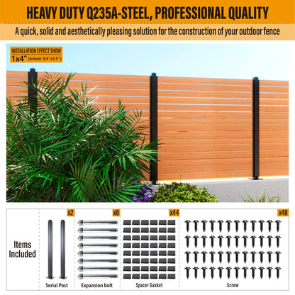 BITALS Q235A-Steel 5ft (H/58in) Heavy Duty Fence Post - Serial Post, Suitable for Outdoor Patio, Backyard and Garden Fence Post Bracket Construction (2pack-Matte Black)