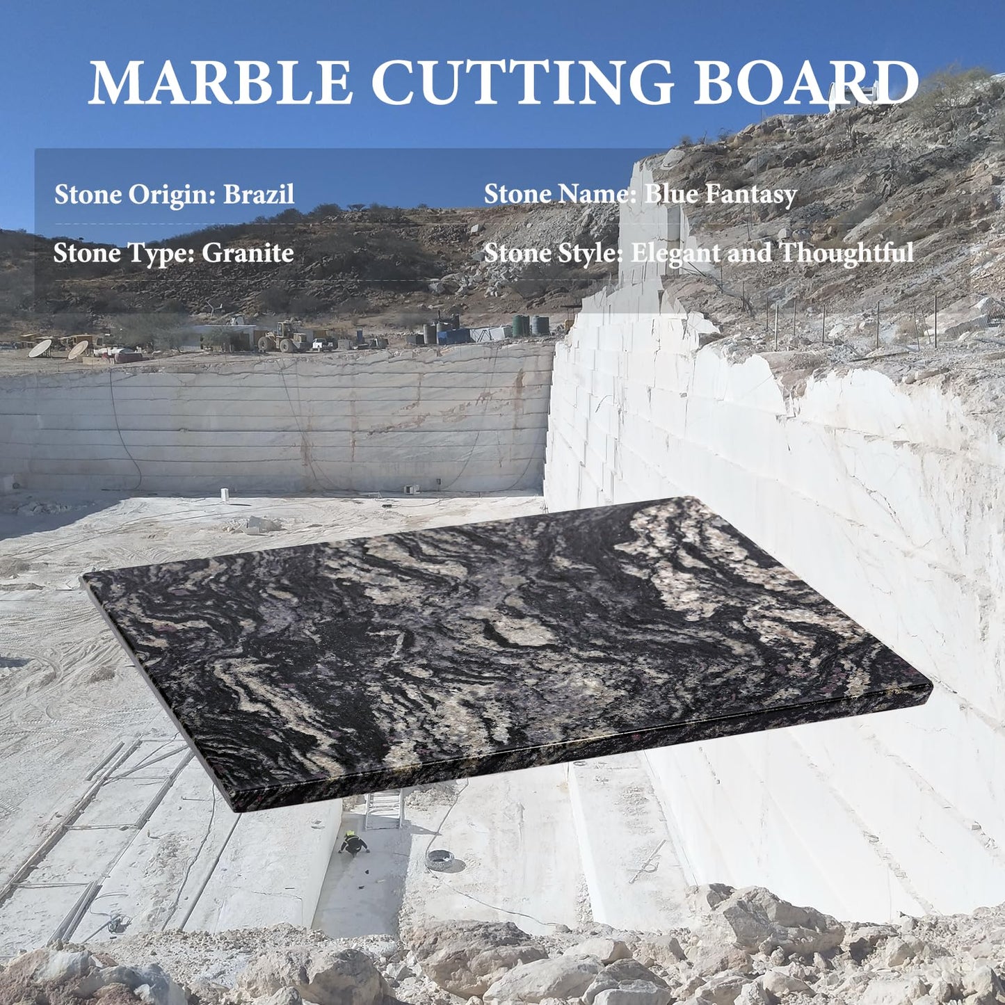 Koville Brazilian Natural Granite Cutting Board for Kitchen, 16x20inch Extra Large Hand Crafted Stone Slab for Cheese, Charcuterie, Pastry Board - Wedding Gift, House Warming Gift