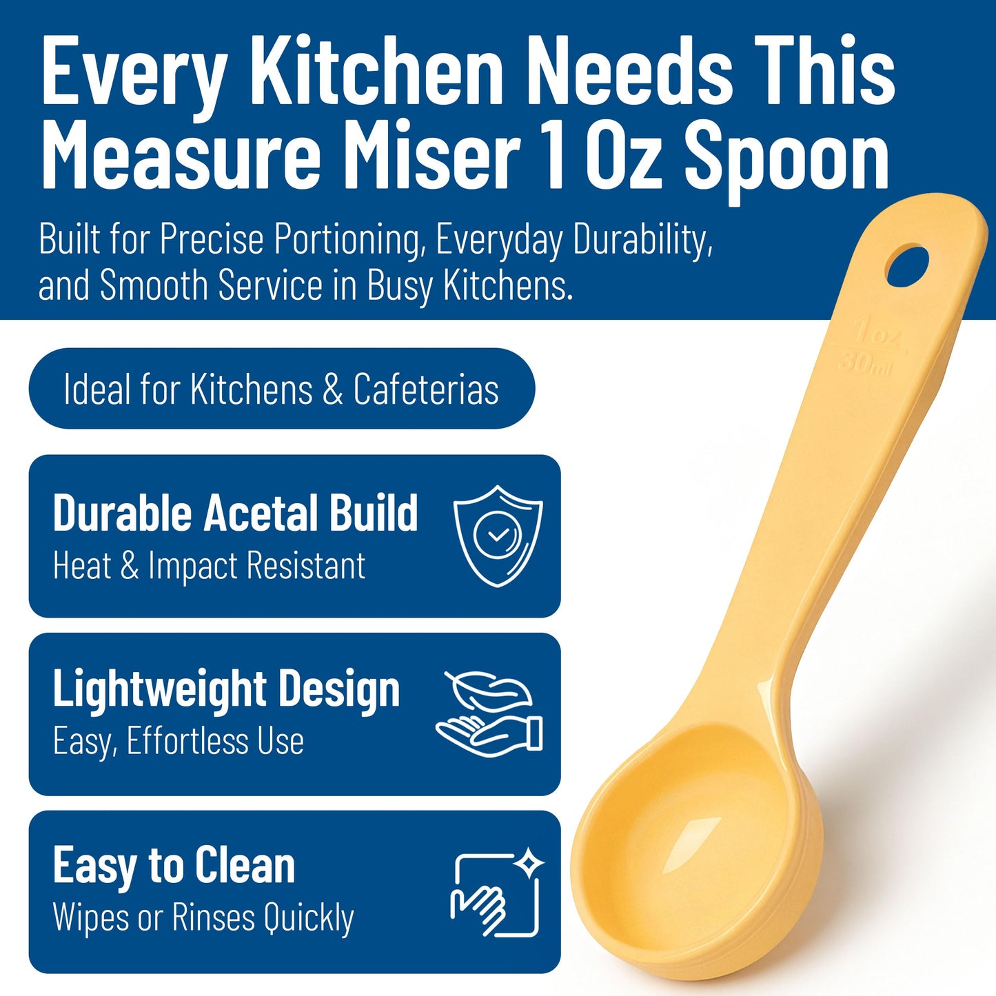 Carlisle FoodService Products 492104 Measure Miser Solid Measuring Spoon with Short Handle, 1 Ounce, Yellow