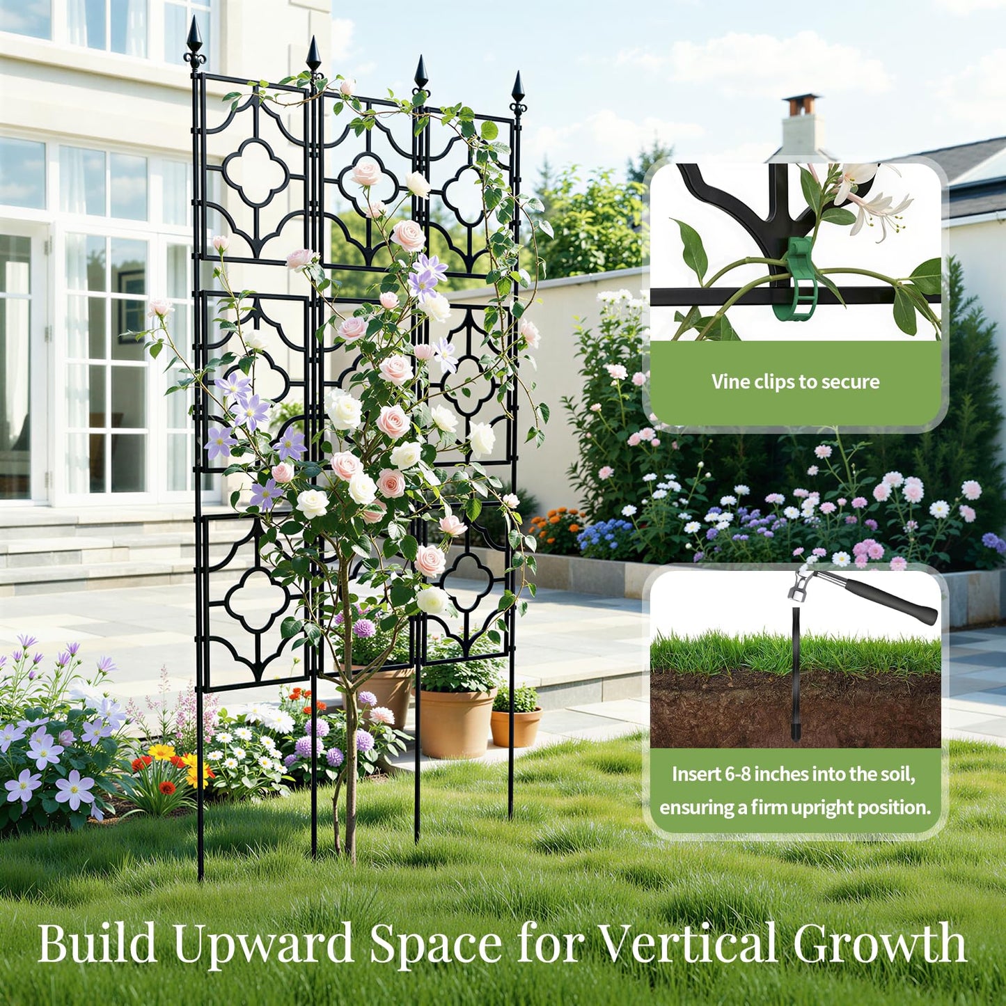 Housolution 64.57×25.28in Garden Trellis for Climbing Plants Outdoor, Plant Trellis Frame with Plastic Coated Iron Tubes for Vines Flowers Vegetable, Plant Climbing Frame Indoor Outdoor