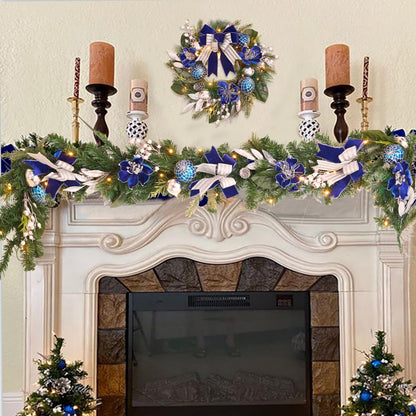 Pre-Lit Christmas Garland for Front Door with 20 LED Lights,6 ft Silver Blue Lighted Christmas Garland for Mantel Fireplace Window Stairs Holiday Decoration with Timer,Magnolia Winter Decor