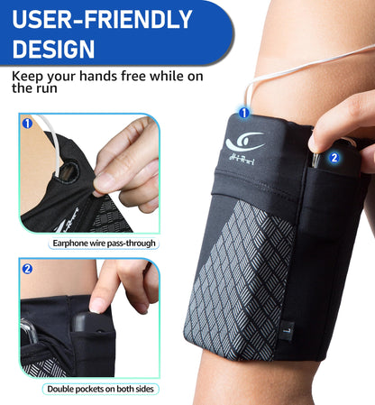 HiRui Universal Sports Armband Cell Phone Armband Sleeves Running Armband for Exercise Workout, Compatible with iPhone 17/17Plus/Pro/16/15/15Plus/14 Samsung Galaxy All Phones (Medium, Black)
