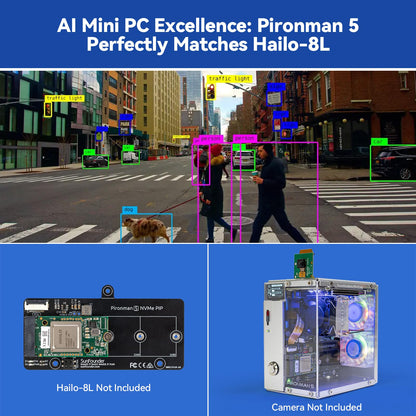 Pironman 5 NVMe M.2 SSD PCIe 2.0/3.0 Mini PC Case for Raspberry Pi 5 Hailo-8L AI Accelerator with Tower Cooler+Dual RGB Fans, 0.96'' OLED Module, Safe Shutdown, Standard HDMI, RGB Effect