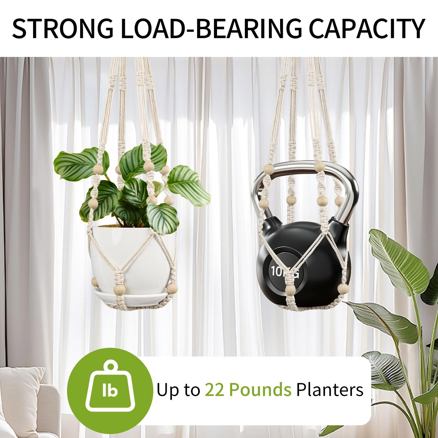 IDEEEPAN Macrame Plant Hanger - Fits 4 to 13 inches Pots for Indoor Outdoor, 35"/29"/23" Different Sizes Set, Ivory (POTS NOT Included)