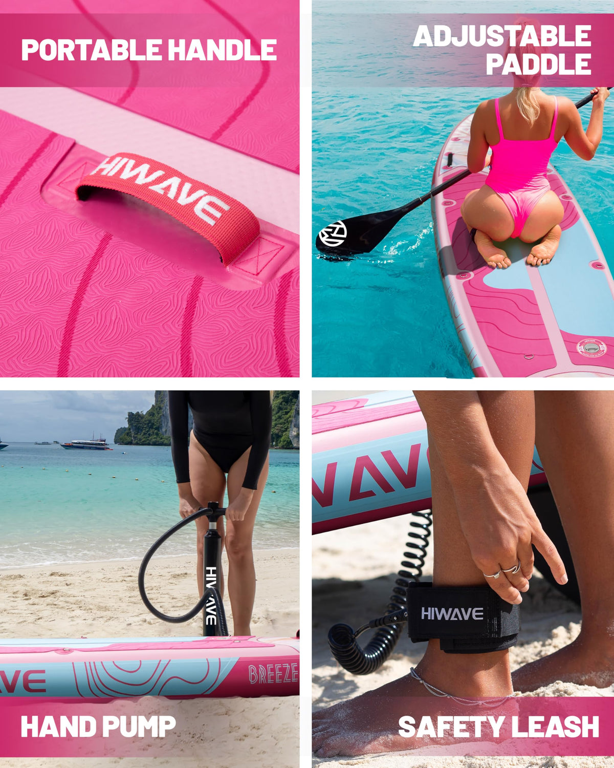 Hiwave Inflatable Stand Up Paddle Board 11’*34”*6” Sup Board, 420 lbs Capacity Adult&Youth Paddle Board, Pet Friendly for Ocean&Lake, w/Double Action Hand Pump Pink