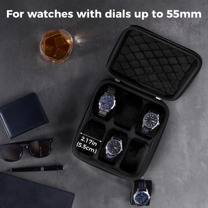 ProCase Travel Watch Case, 6 Slots Hard Shell Storage Box for Watch Bracelet Accessories, Zippered Organizer Bag Valentine's Gift for Women Men -Black