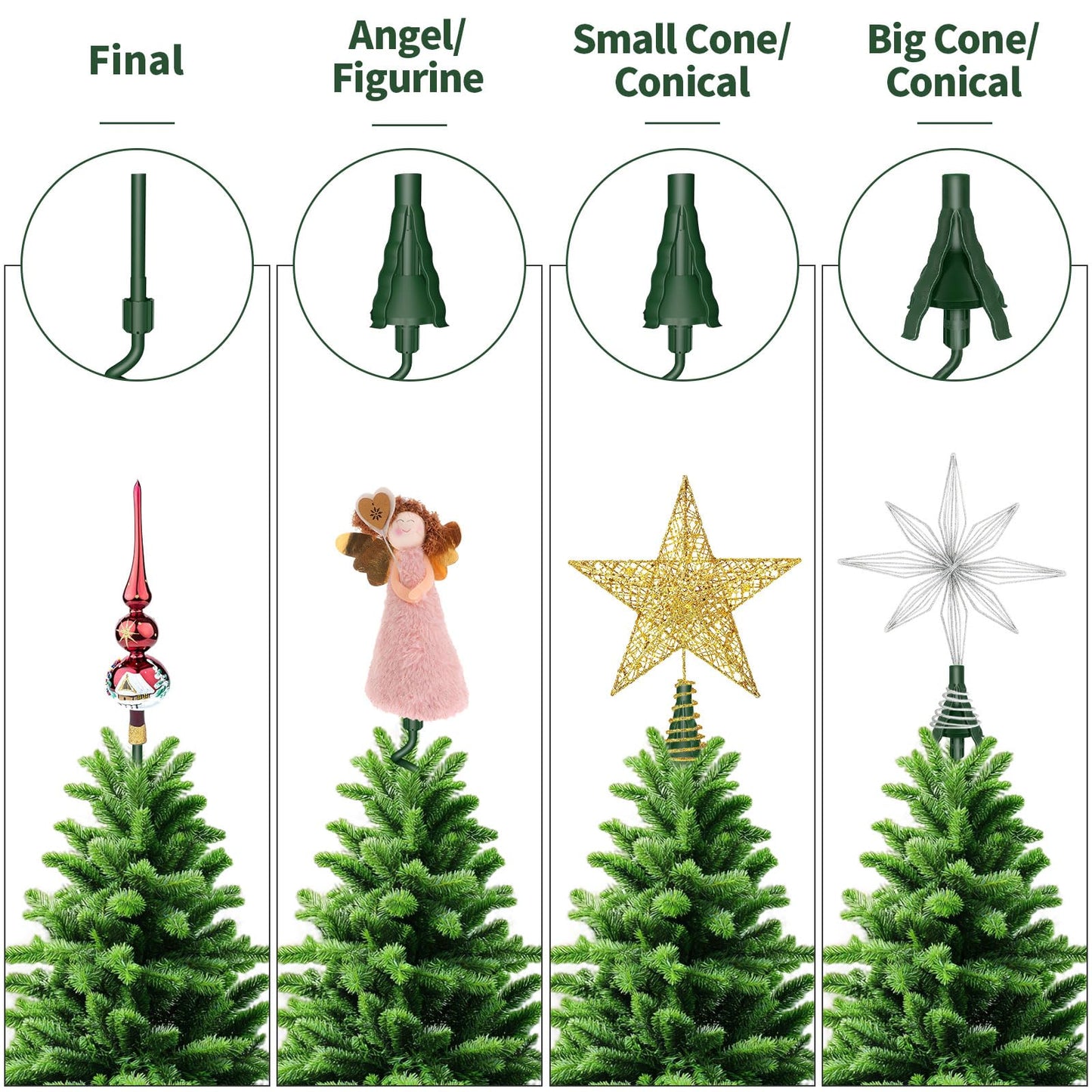 Christmas Tree Topper Holder - Twist On Universal Stabilizer with Adjustable Attachments. Secure Lock for Treetop Ornaments, Fits Most Basic Tree Types & Topper (Green)