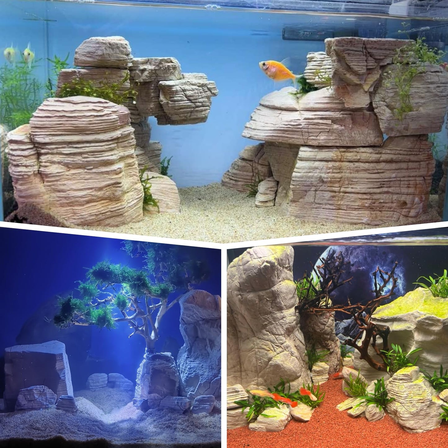 KINGRUI Aquarium Stone Rock 20lb Fish Tank Stone 2-8inch for Aquarium Landscaping, Terrariums, Vivarium Enclosures, Miniature and Fairy Gardens-7-8Pcs