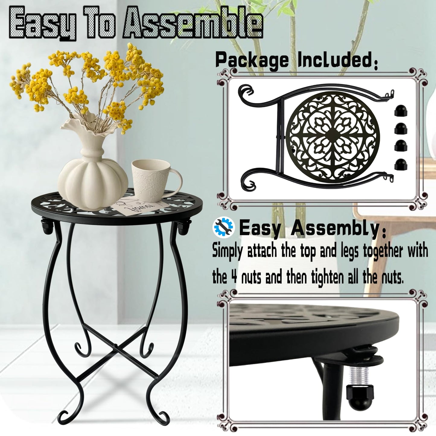 EKINIYAR Plant Stand Indoor Outdoor, 15" Tall Flower Pot Stand, Round Metal Corner Plant Stand for Flower Pot, Rustproof Flower Plant Rack Holder for Home, Garden, Patio, Plant Lovers 1 Count