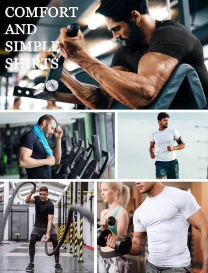 TELALEO 6 Pack Men's Compression Shirt Short Sleeve Athletic Baselayer Sports T Shirts Workout Tops for Men Black White L